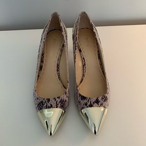 Enzo Angiolini snakeskin and metal kitten heel